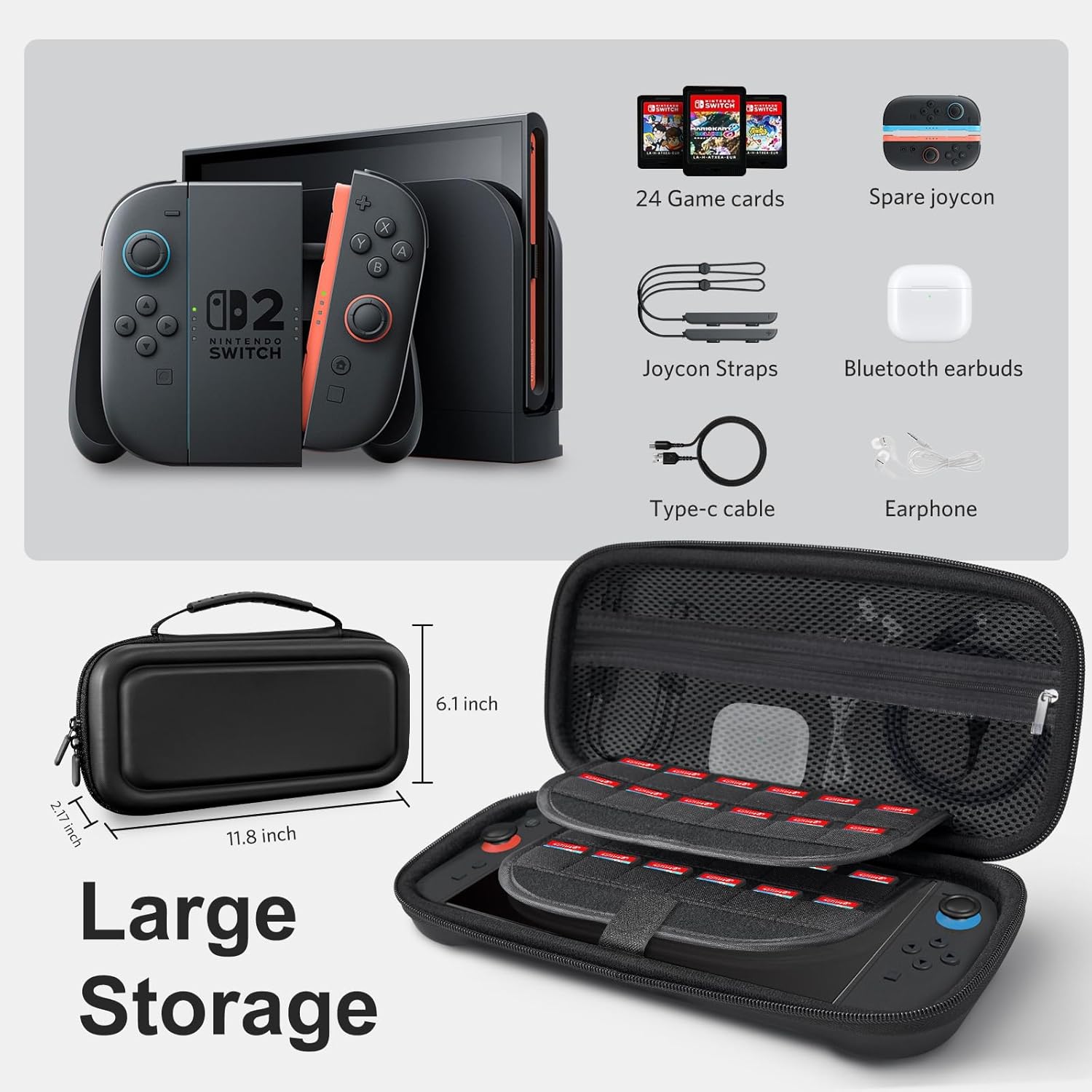 CoBak Large Capacity Carrying Case for Nintendo Switch 2 (2025) - 3 in 1 Accesso...