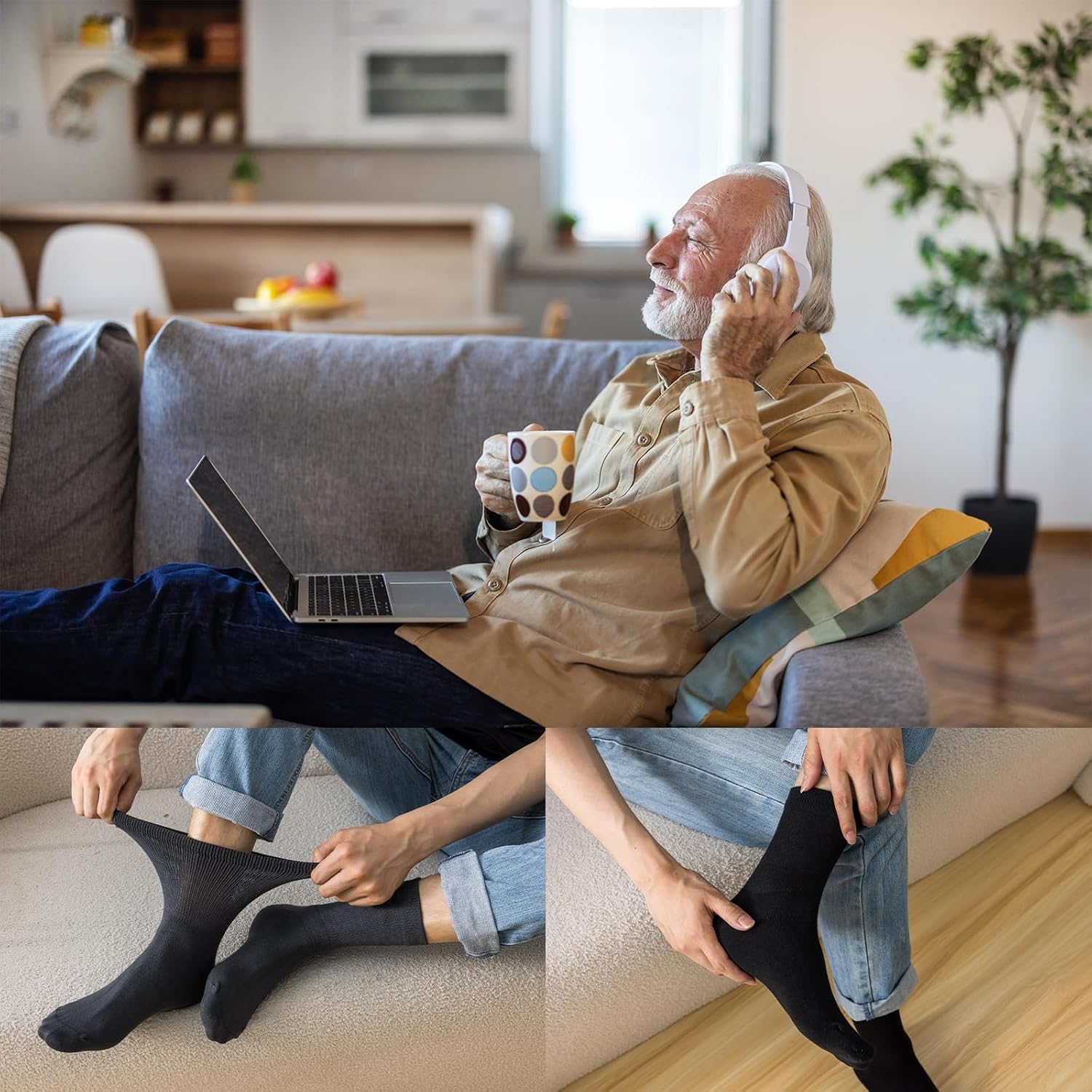 Mens Extra Wide Loose Diabetic Socks,3 Pairs Mens Bamboo Socks for Swollen Feet...