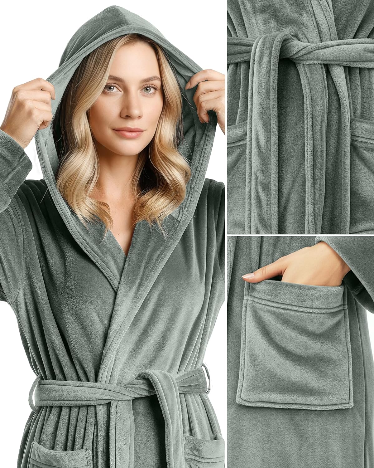 NY Threads Women's Fleece Hooded Bathrobe Plush Long Spa Robe, Medium Medium Ste...
