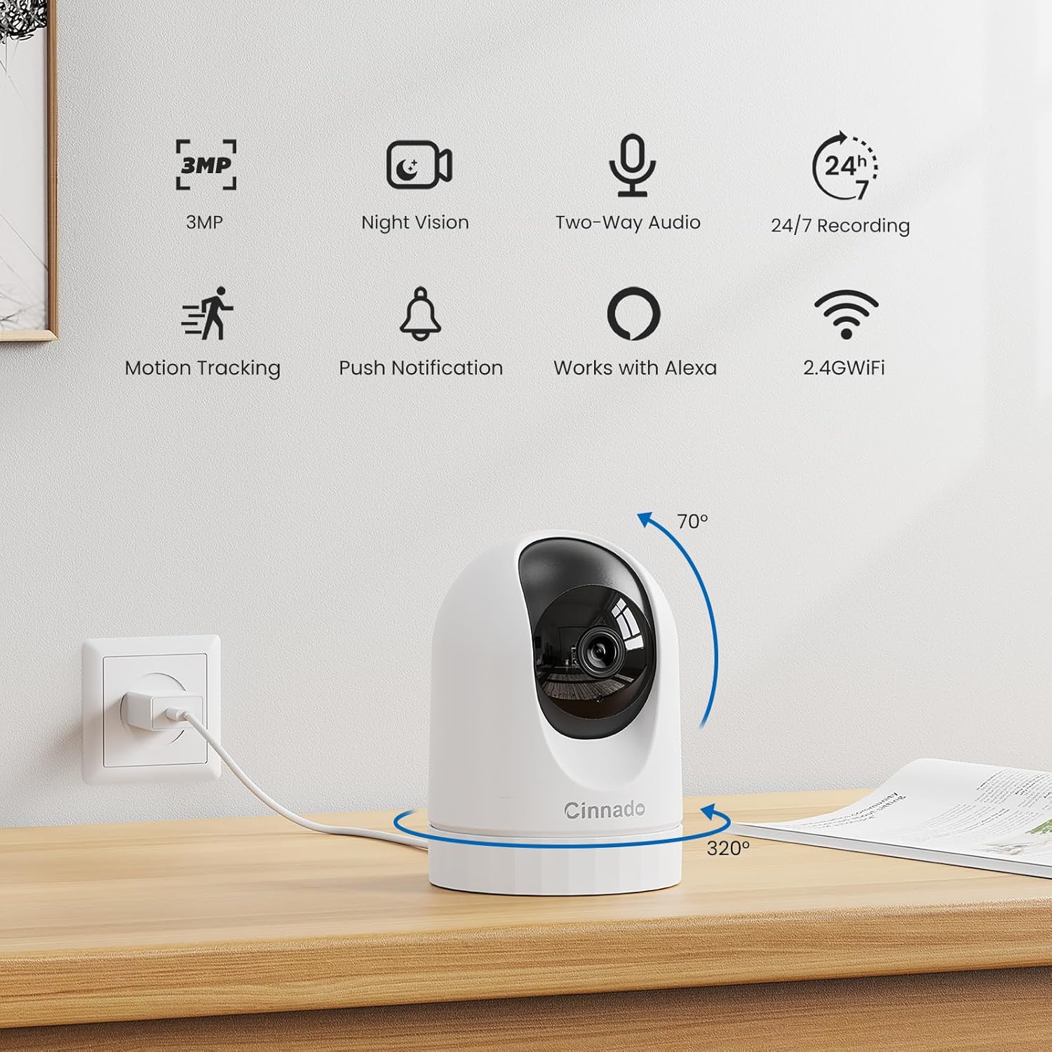 Cinnado WiFi Security Camera Indoor - 2K Pet Dog Cameras House Security with APP...