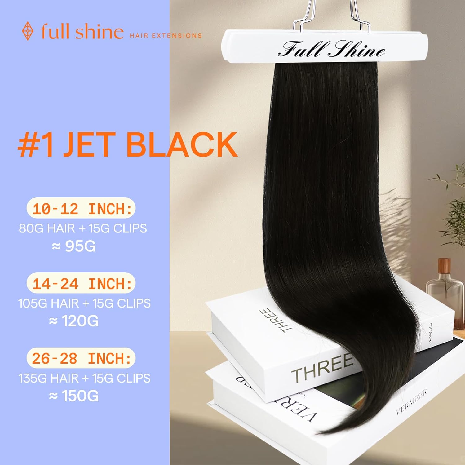 Full Shine Black Clip in Hair Extensions 24 Inch Remy Hair Extensions Clip ins H...