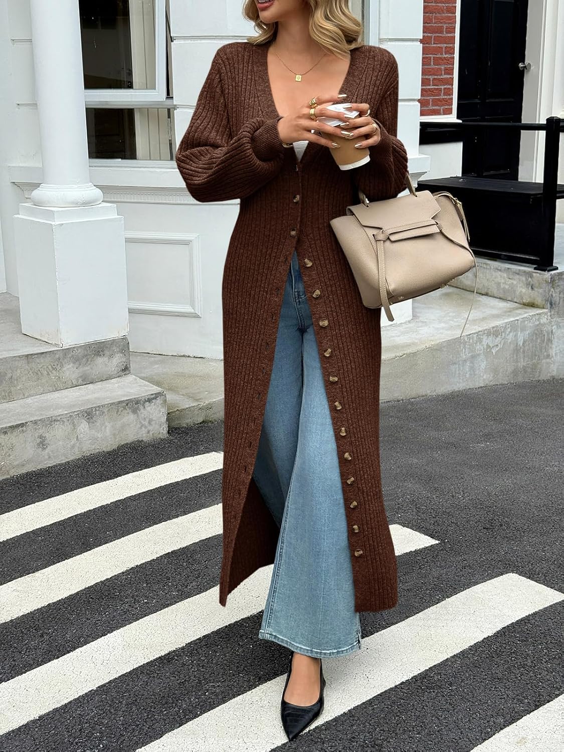 Saodimallsu Womens Long Cardigans V Neck Button Down Chunky Knit Dusters Sweater...