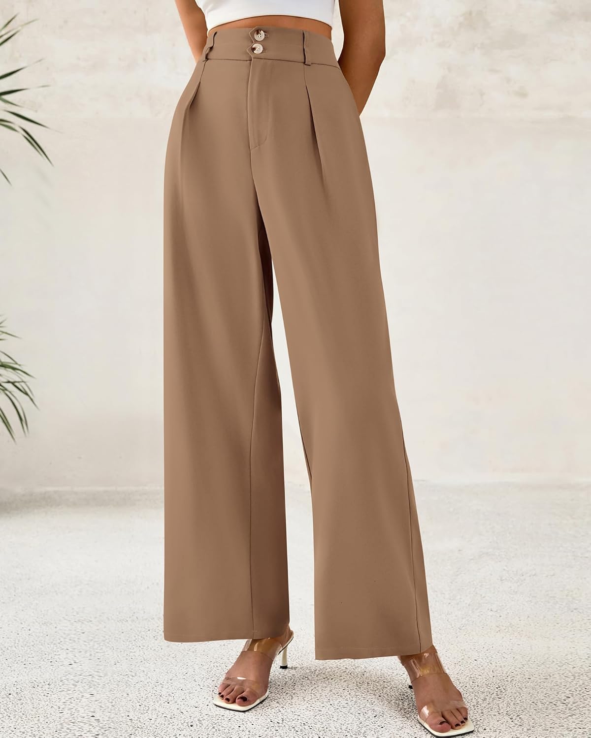 BTFBM Women Wide Leg Dress Pants, Special High Waisted Button Pleated Trousers,...