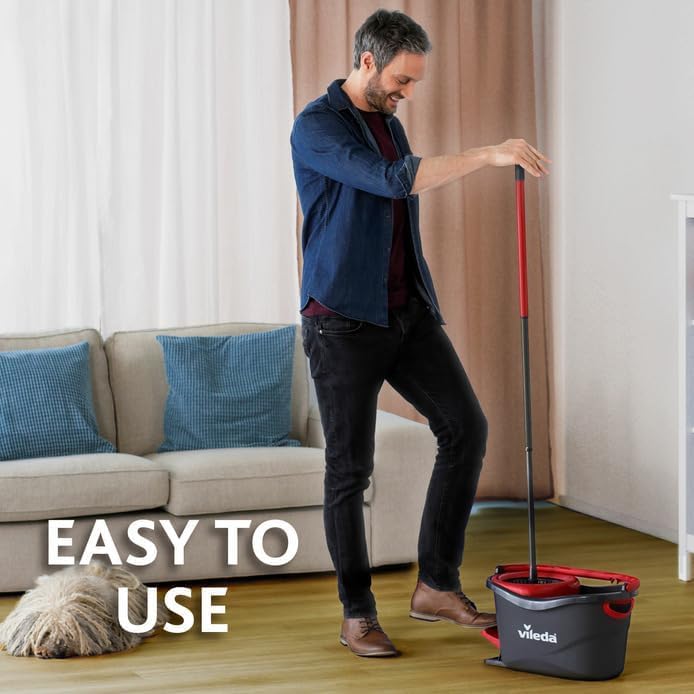 Vileda Turbo Microfibre Mop and Bucket Set with Extra 2-in-1 Head Replacement, S...