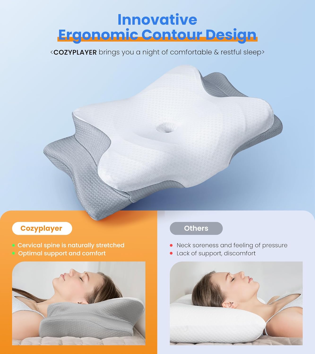 Ultra Pain Relief Cooling Pillow for Neck Support, Adjustable Cervical Pillow Co...