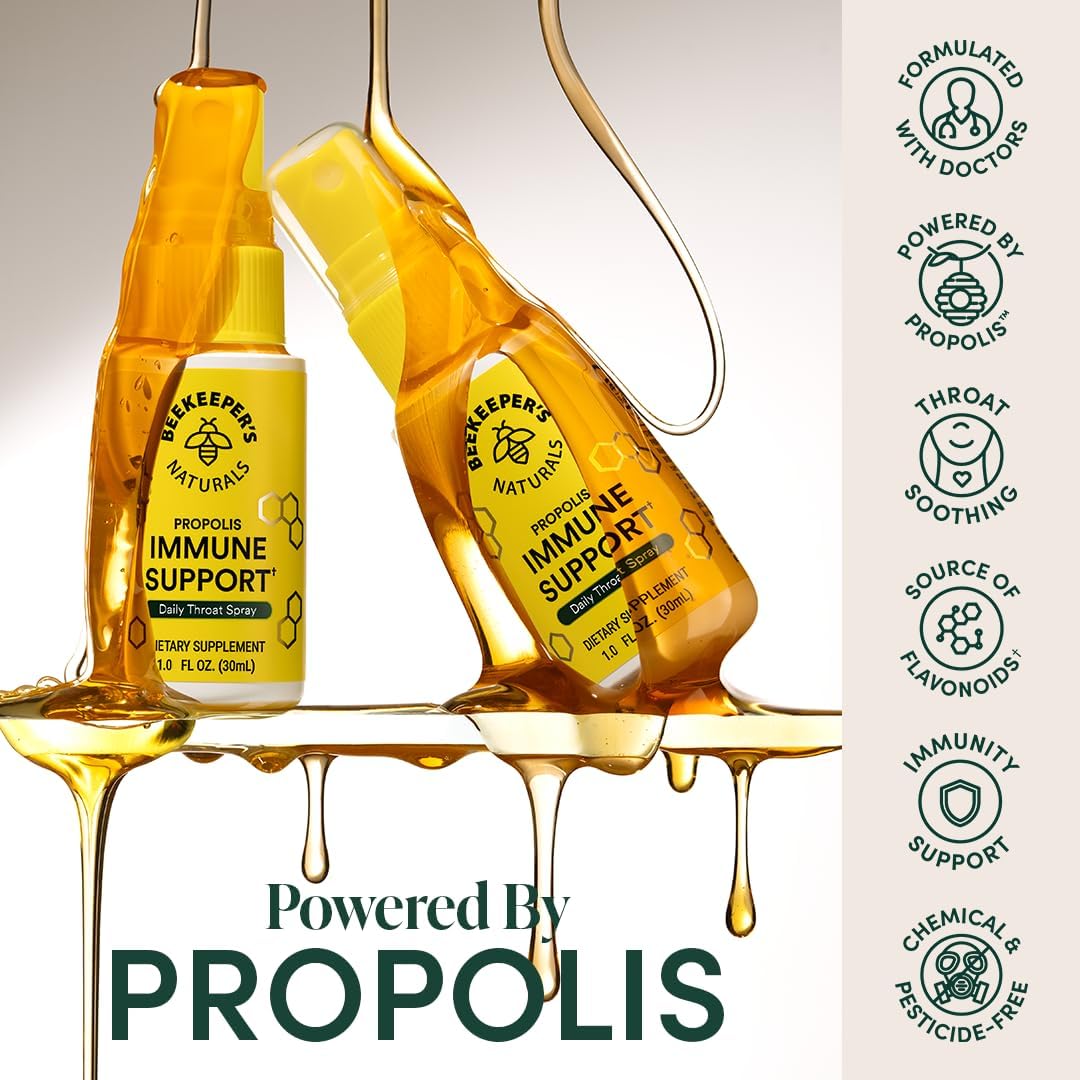 Beekeeper's Naturals Propolis Throat Spray, Natural Immune Support & Sore Throat...