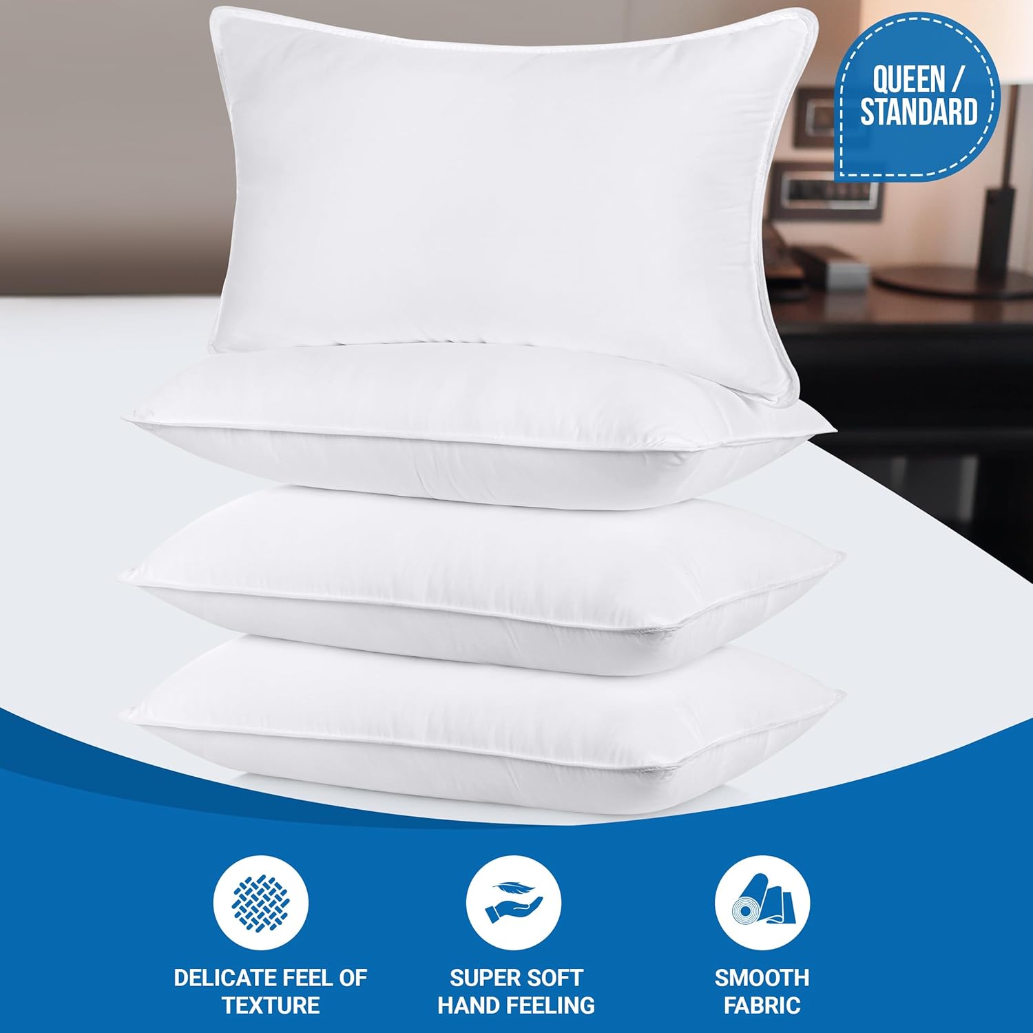 Utopia Bedding Bed Pillows for Sleeping (White), Queen Size Set of 4, Hotel Pill...