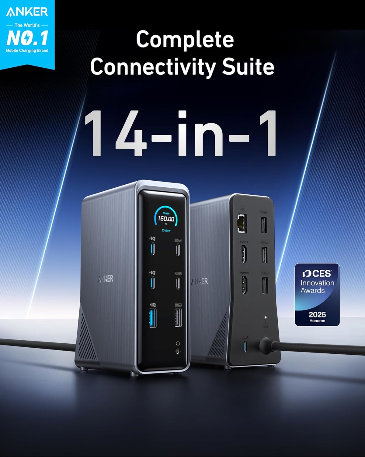 Anker Prime Docking Station, 14-Port with 160W Max Output, 10Gbps Fast Data Tran...