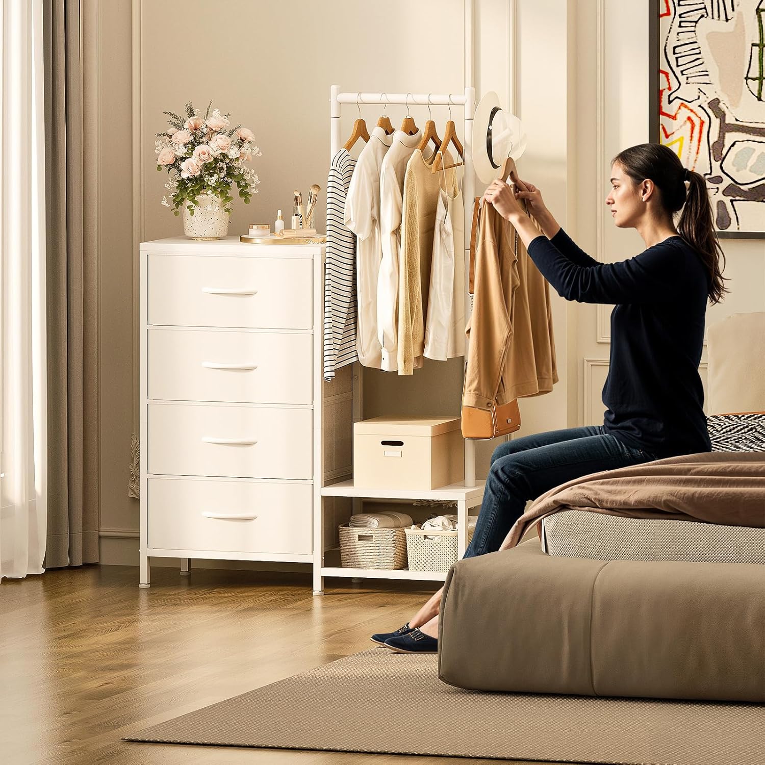 ODK 3 in 1 Chest of Drawers Bedroom, Including 4 Fabric Drawers, with a Sturdy C...