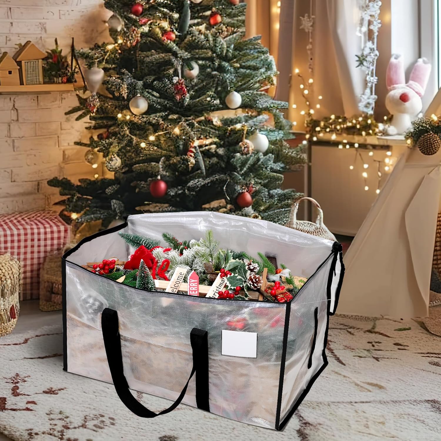 4 Pack 90L Clothes Storage Bags with Lids Transparent Moving Bags Heavy Duty Mov...