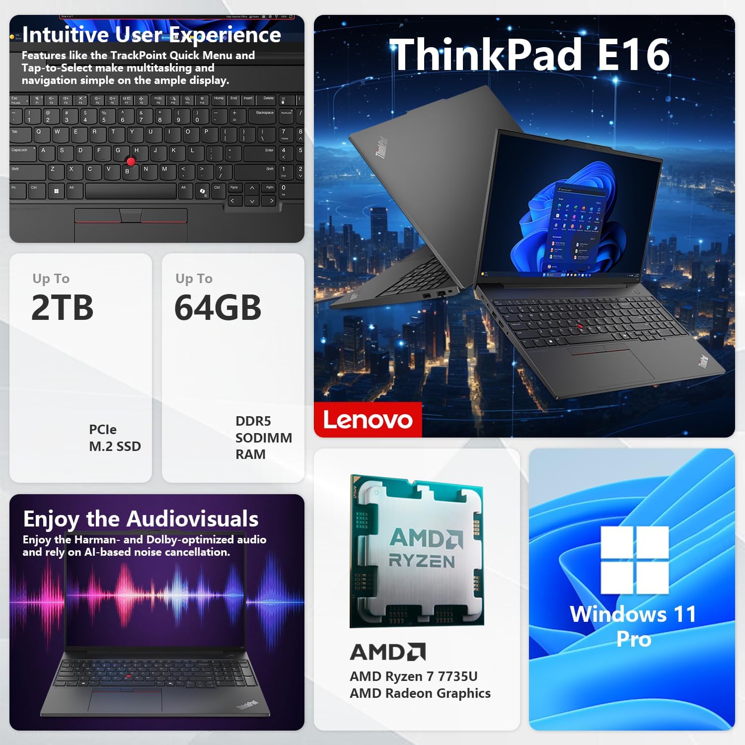 Lenovo ThinkPad E16 Gen 2 Laptop | 16" FHD+ | AMD Ryzen 7 7735U | 32GB DDR5 RAM...