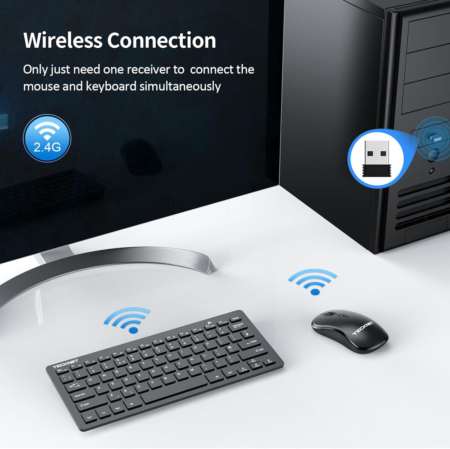 TECKNET Mini Wireless Keyboard and Mouse Set, 2.4G Cordless USB Keyboard and Sil...