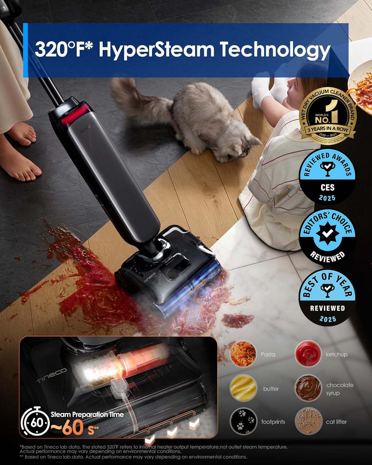 Tineco Floor One S9 Artist Steam Wet Dry Vacuum Cleaner, High-Temp Steam Cleanin...