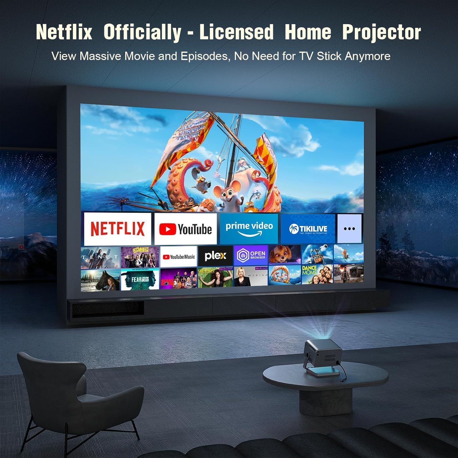 【Netflix Officially & Dolby Audio】Smart 4K Projector, Auto Focus & Keystone, V...