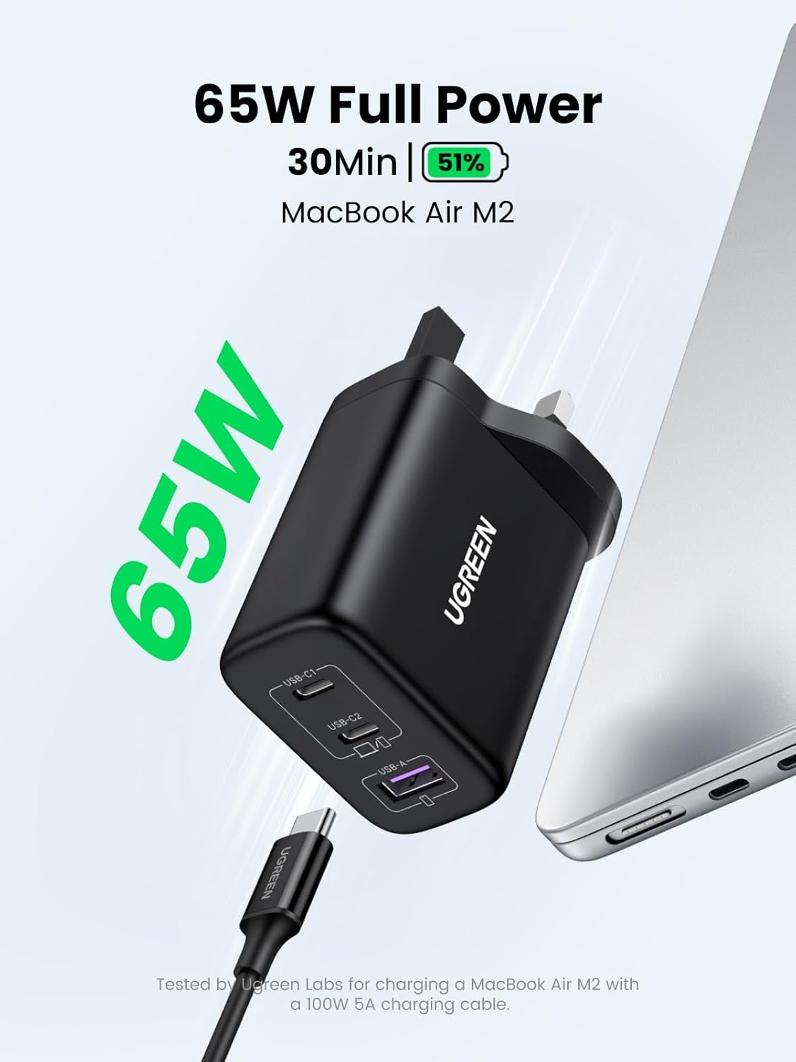 UGREEN USB C Charger, Special GaN Fast Charger with 65W Power, Unique 3-Port PD...