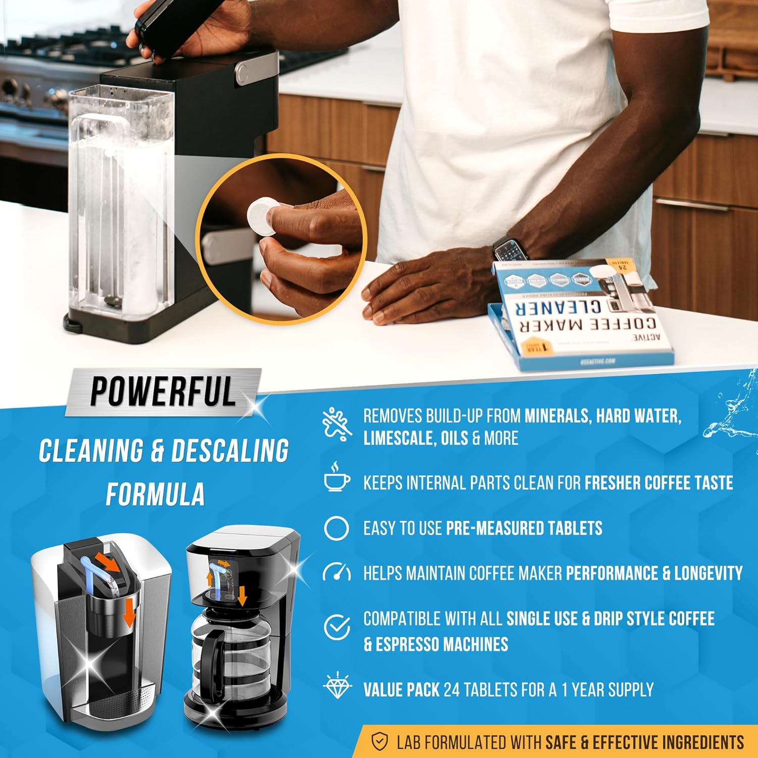 Coffee Machine Cleaner Descaler Tablets - 24 Count, Compatible With Nespresso, K...