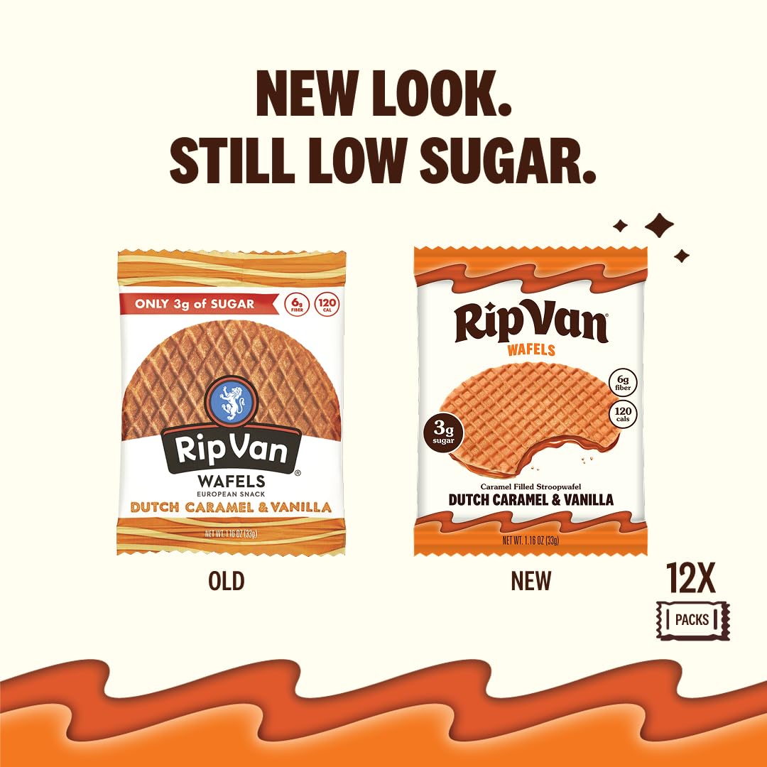 Rip Van Wafels Dutch Caramel & Vanilla Stroopwafels, Healthy Snacks, Non-GMO, Lo...