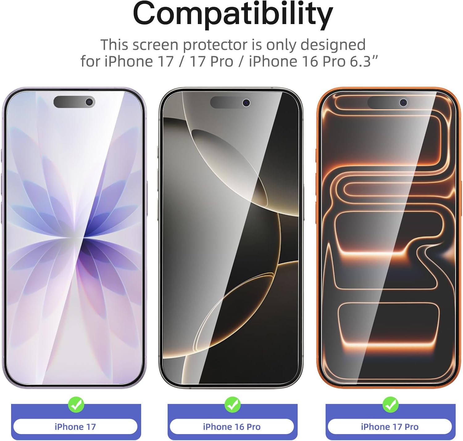 NEW'C 3 Pack Designed for iPhone 17/17 Pro,iPhone 16 Pro Screen Protector (6.3 i...