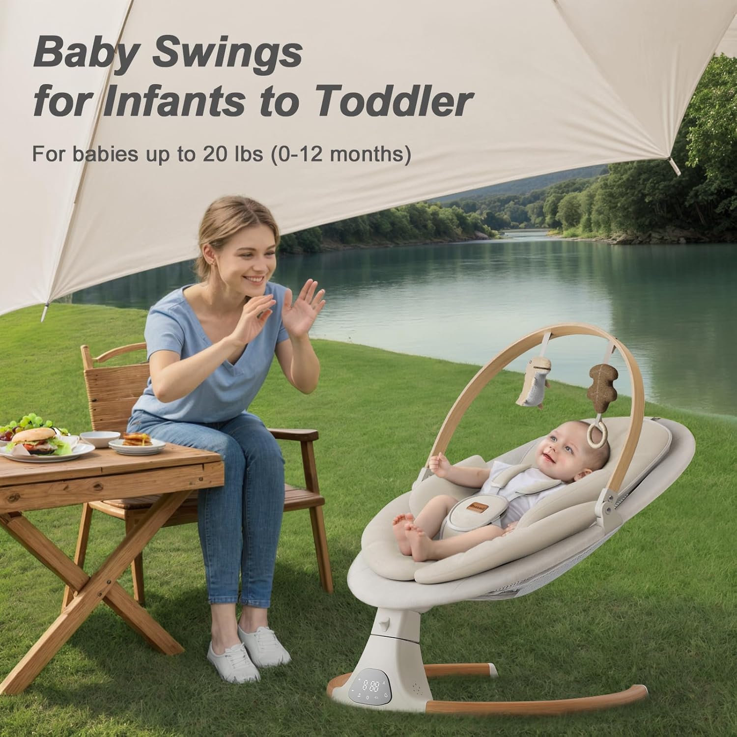 Baby Swings for Infants, Monamii Baby Swing, Infant Swing with 5 Speeds, 10 Lull...