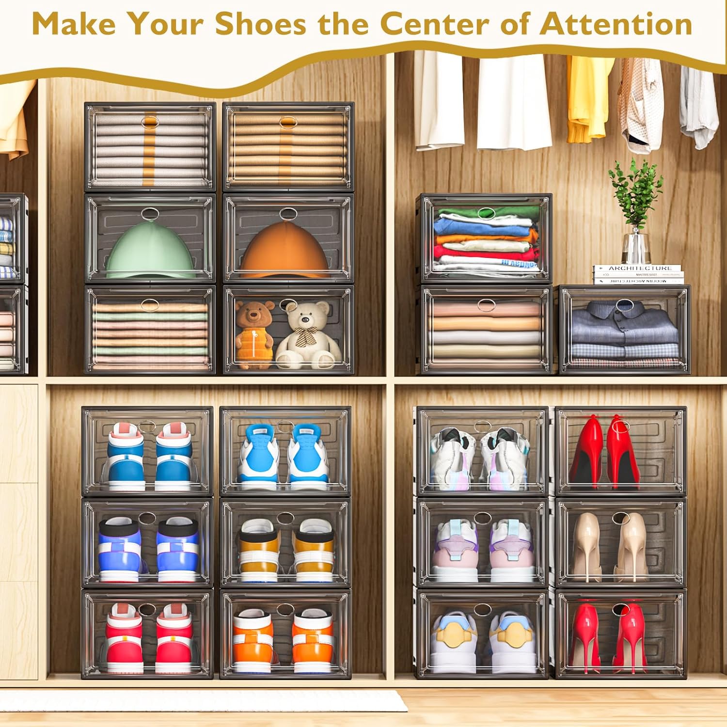 12 Pack Clear Shoe Organizer, Special Shoe Storage with Magnetic Door, Innovativ...