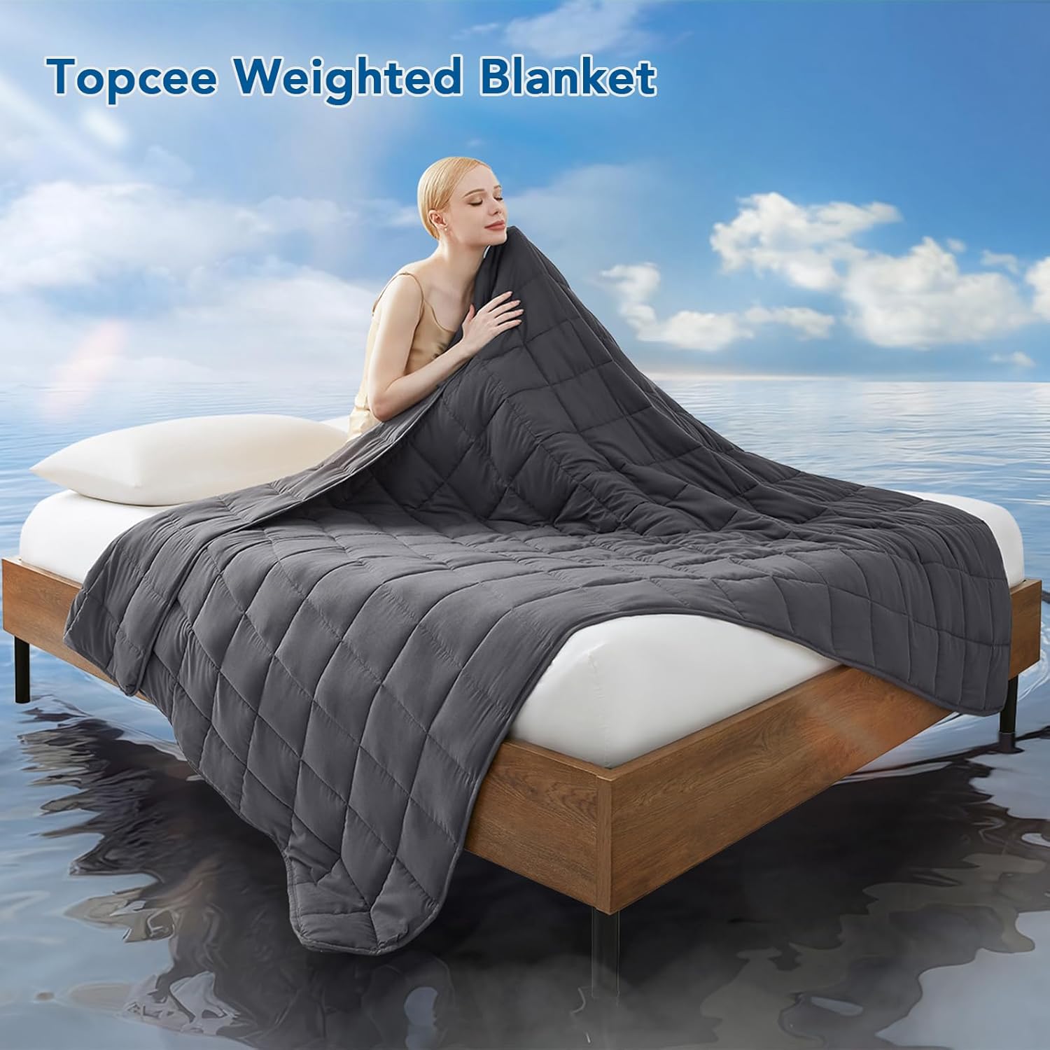 Topcee Weighted Blanket (20lbs 60"x80" Queen Size) Cooling Breathable Heavy Blan...