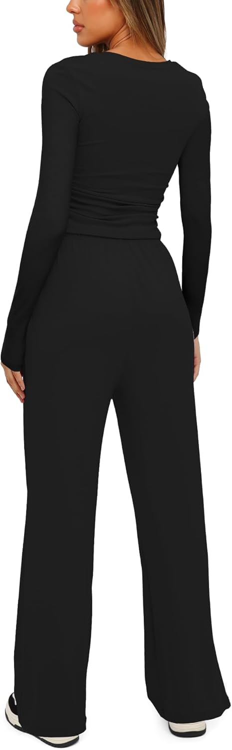 Stylish Darong Women's 2 Piece Lounge Sets, Unique Long Sleeve Tops and Wide Leg...