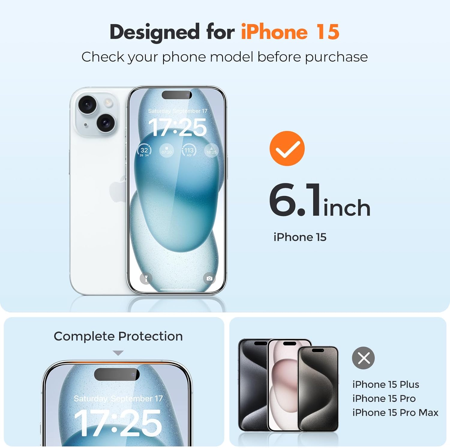 UNBREAKcable 3-Pack Screen Protector for iPhone 15, Double Shatterproof Tempered...