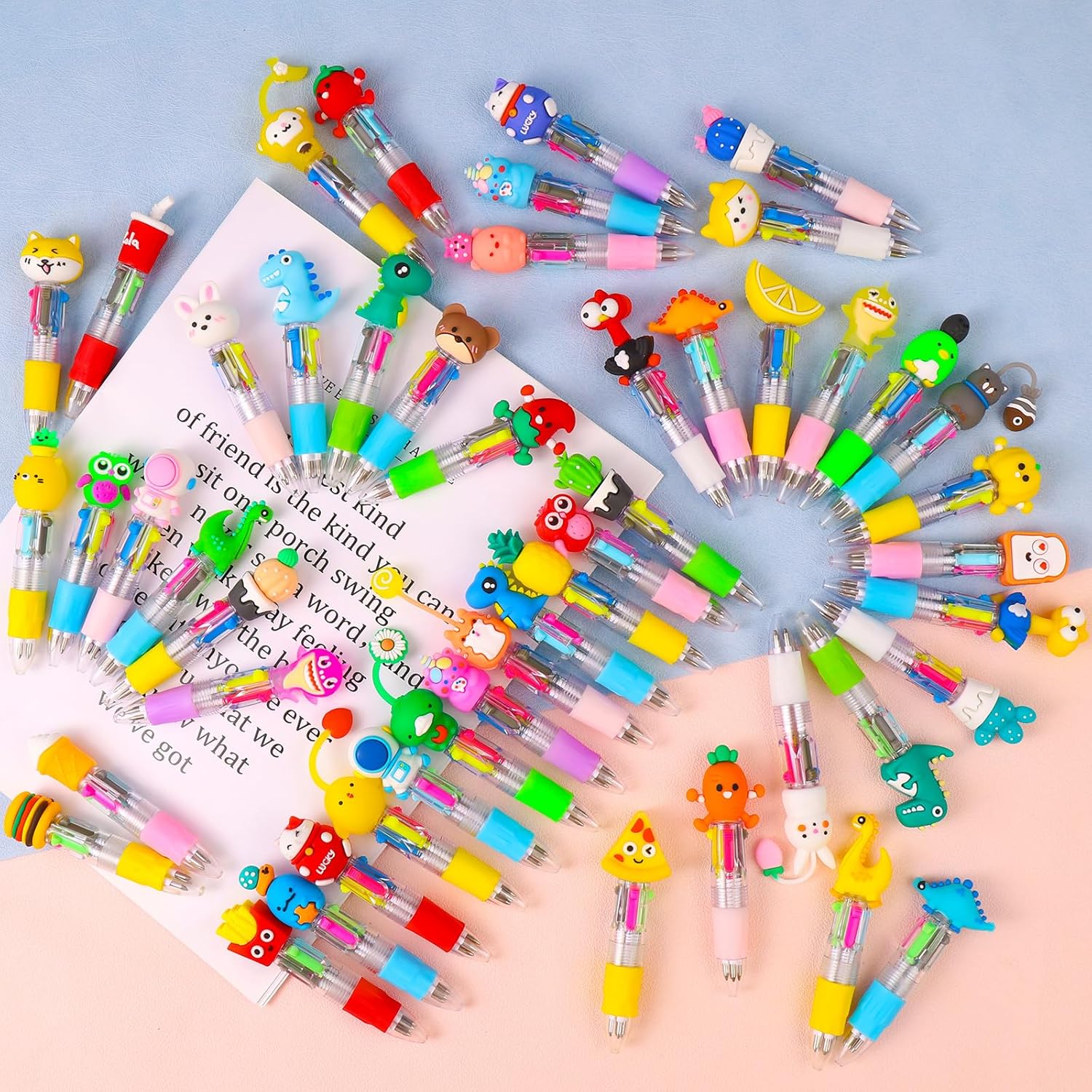 Unique CZWZ 50Pcs Mini Multicolor Pens, Special 4-in-1 Cute Pens Bulk for Kids,...