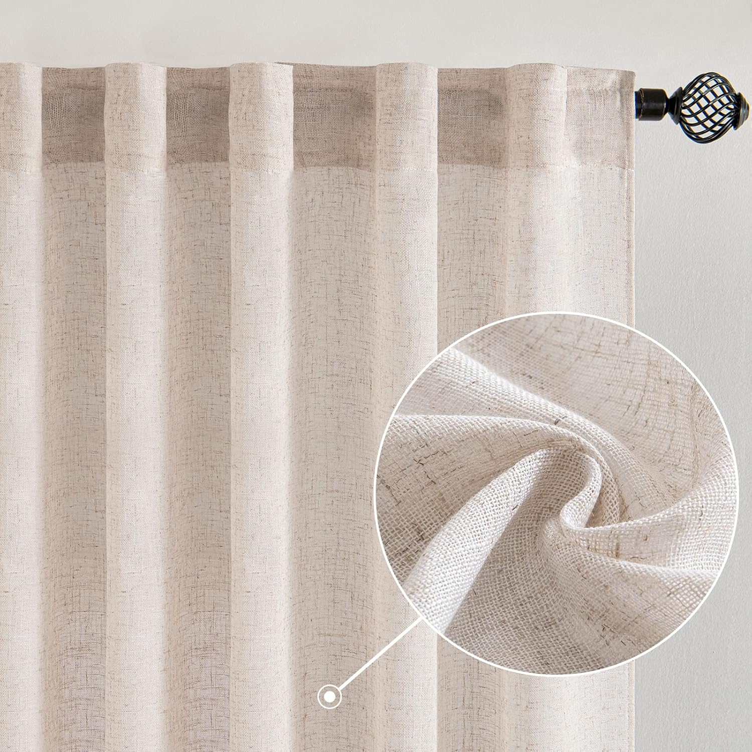 MIULEE Natural White Linen Curtains 90 Inch Long 2 Panels Set for Bedroom Living...