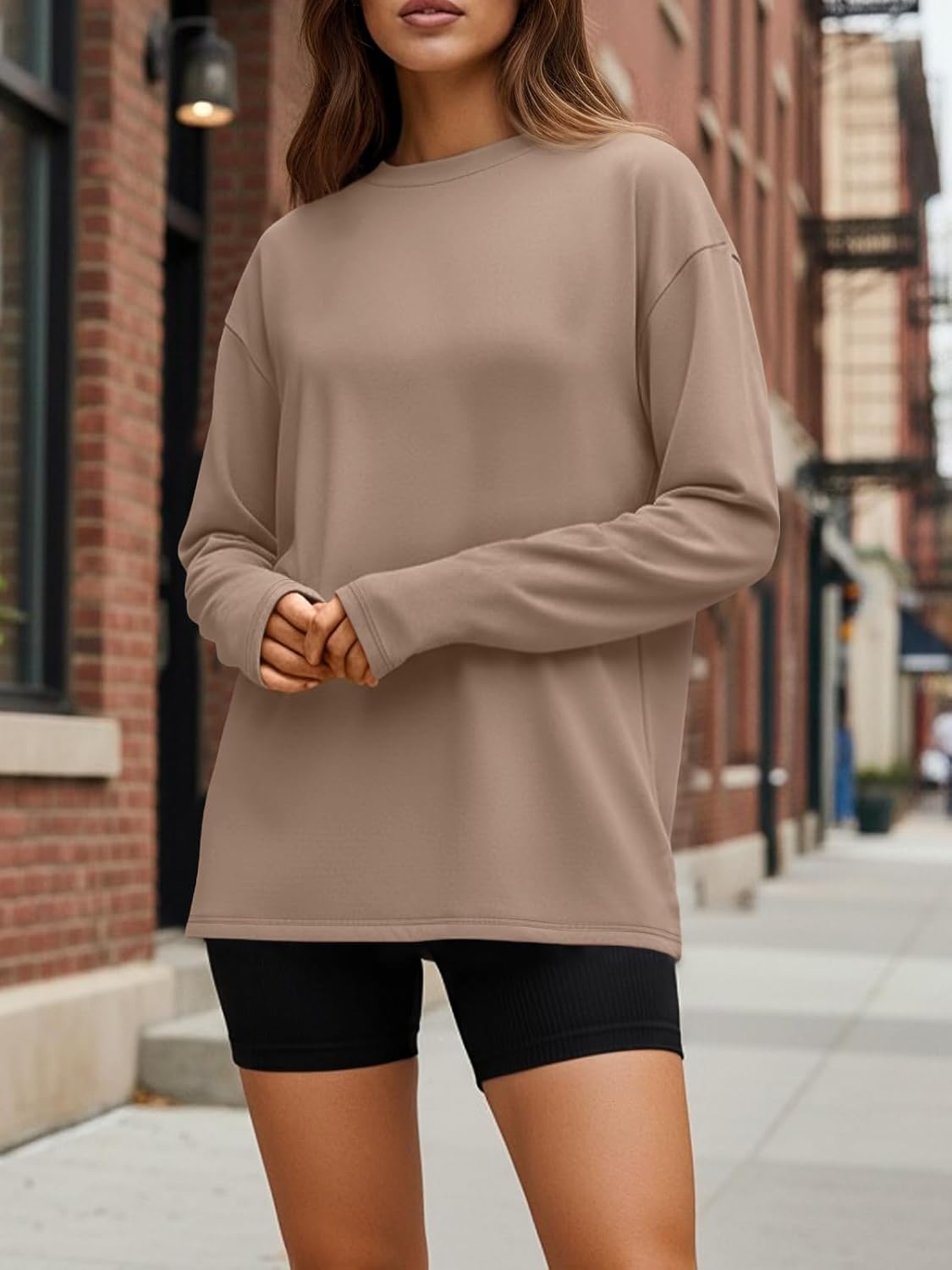 Trendy Queen Womens Oversized Long Sleeve T Shirts 2026 Basic Crewneck Tee Fall...