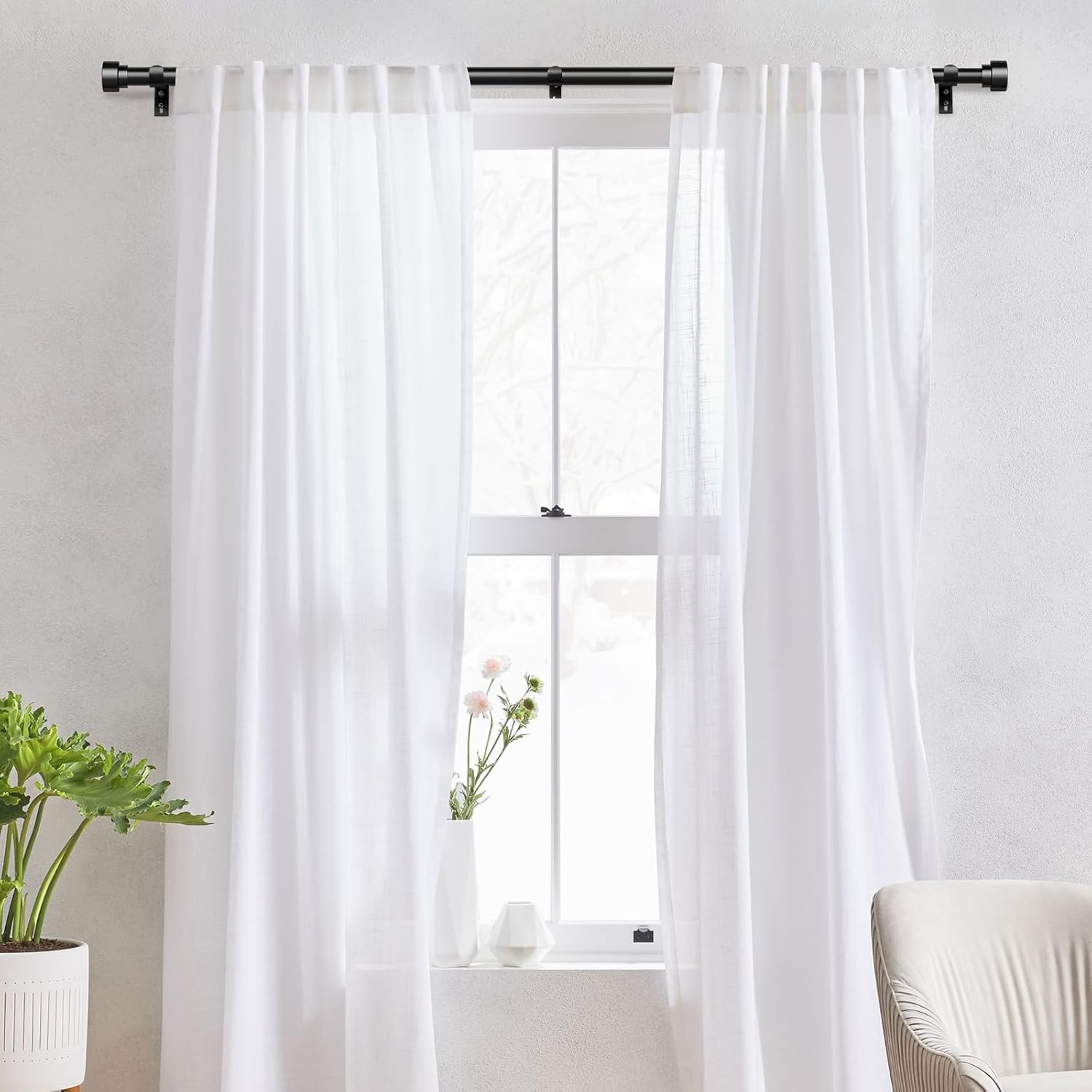 Heavy Duty Curtain Rods for Windows 66 to 120 Inch,1 Inch Adjustable Black Curta...