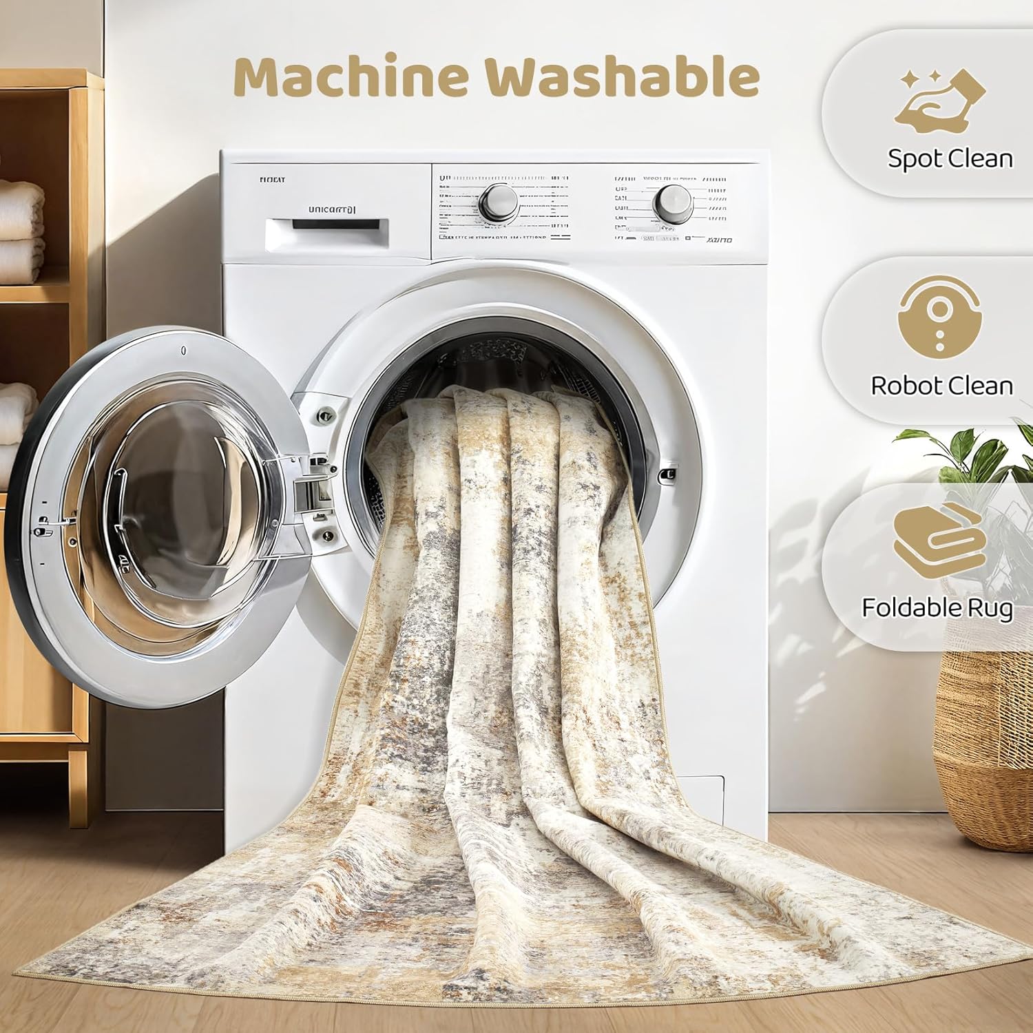 Area Rugs 9x12 Living Room: Washable Large Abstract Neutral Modern Soft Rugs Sta...