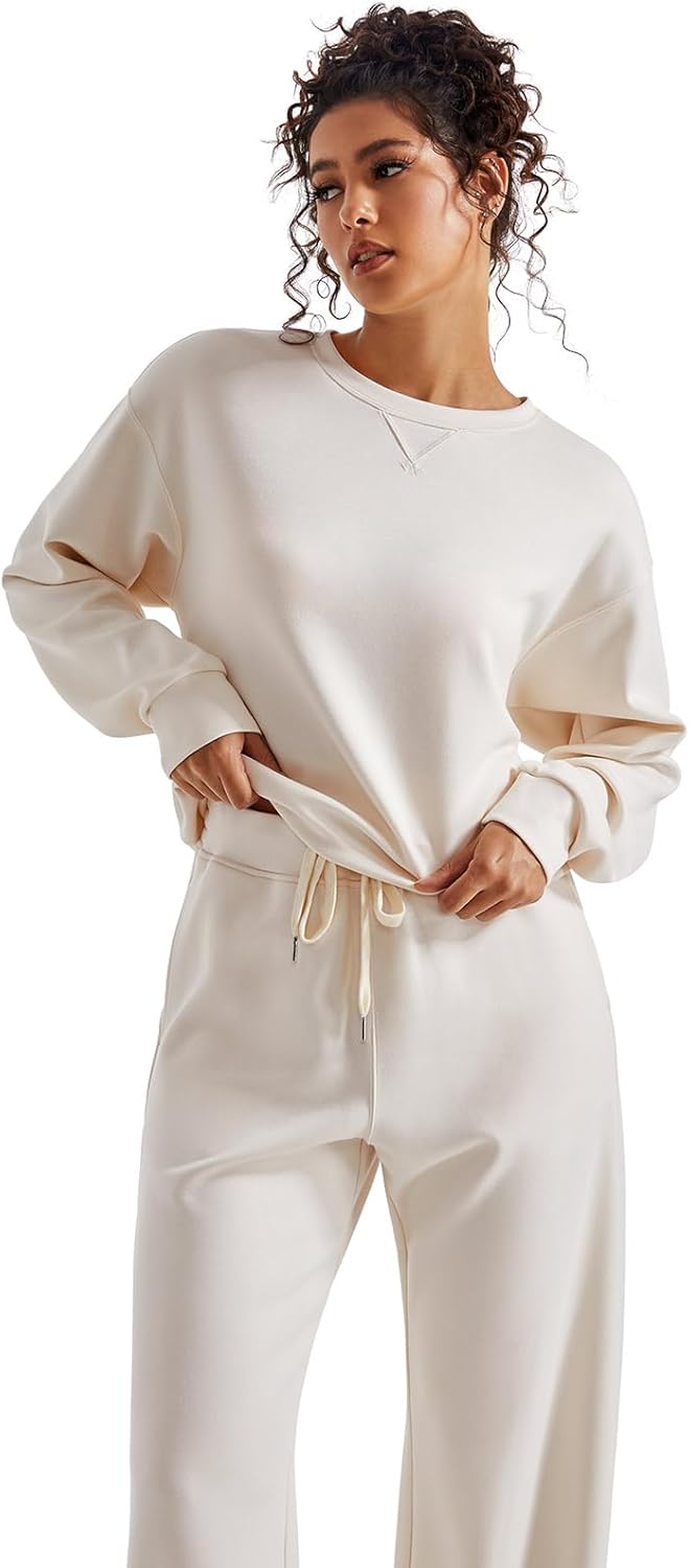 SUUKSESS Women Modal Fall 2 piece outfits Oversized Sweatshirt Wide Leg Pants Ap...