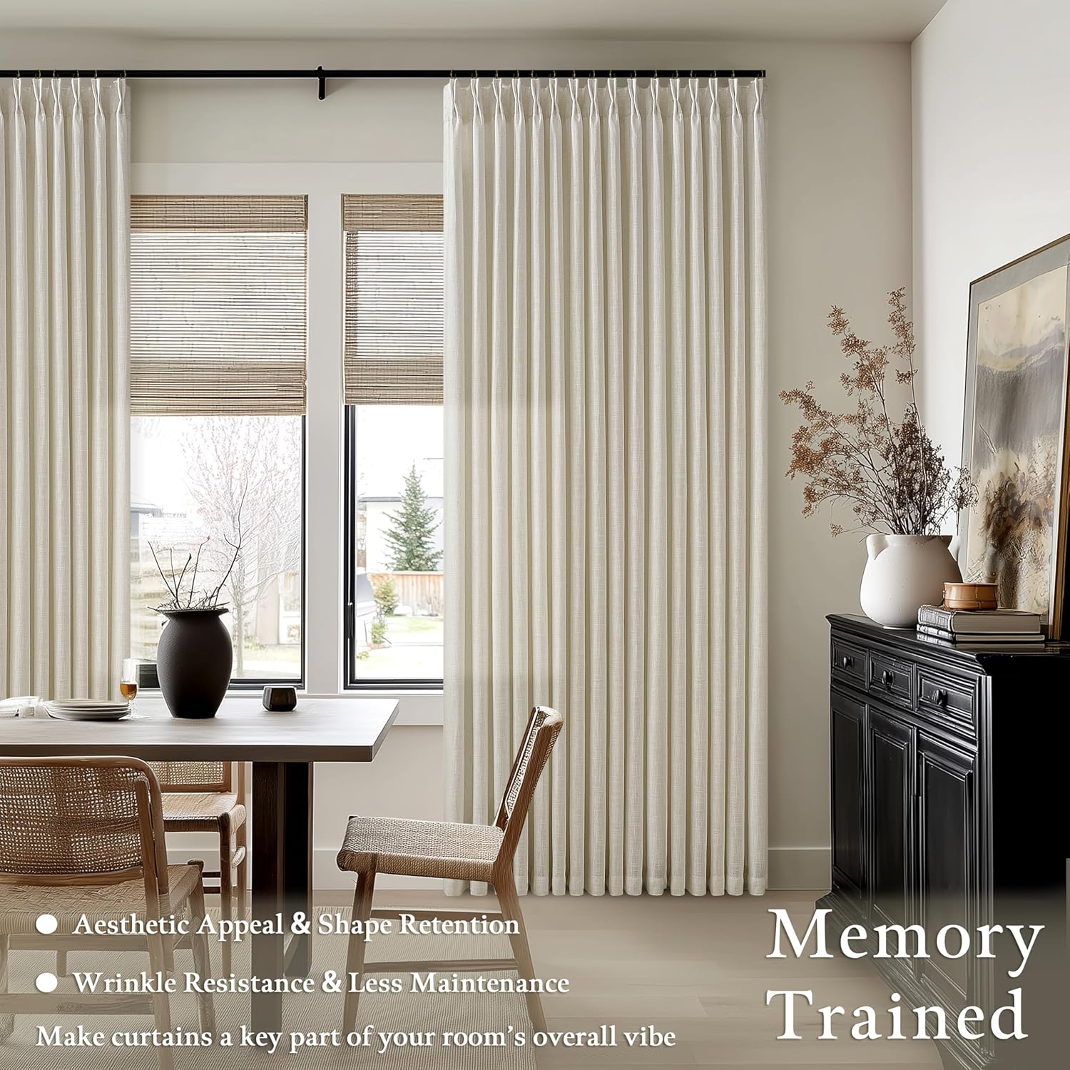 Tan Beige Memory Trained Curtains, High-Quality Rustic Farmhouse Curtains for Li...