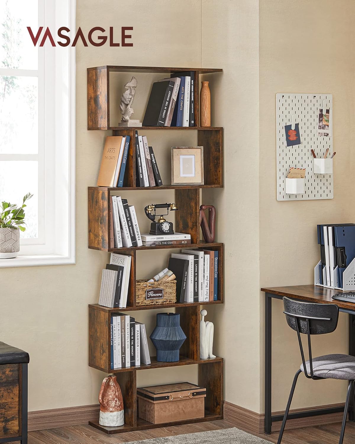 VASAGLE Bookshelf, 6-Tier Bookcase, 24 x 70 x 191.6 cm, Room Divider, Cube Displ...