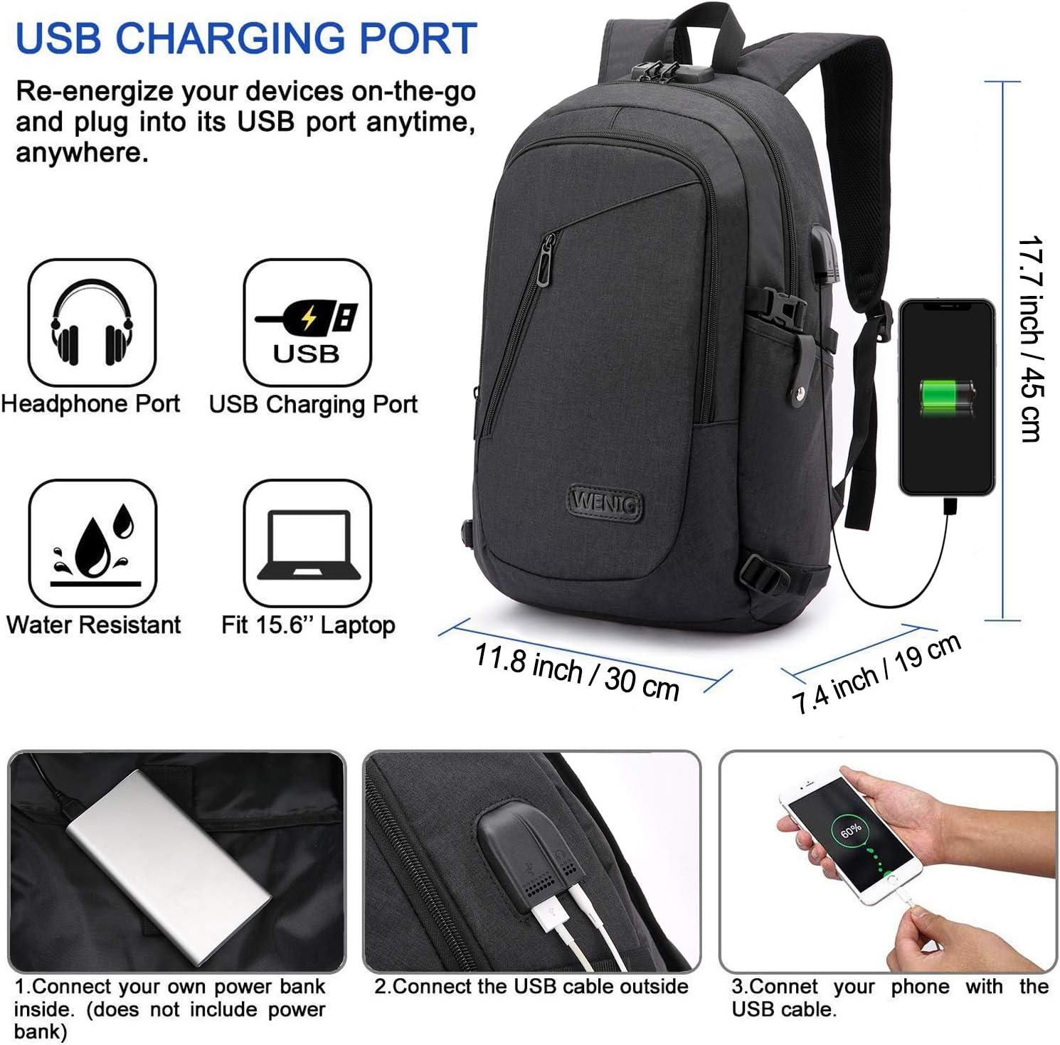 WENIG Anti-Theft Laptop Backpack,Business Travel Backpack Bag with USB Charging...