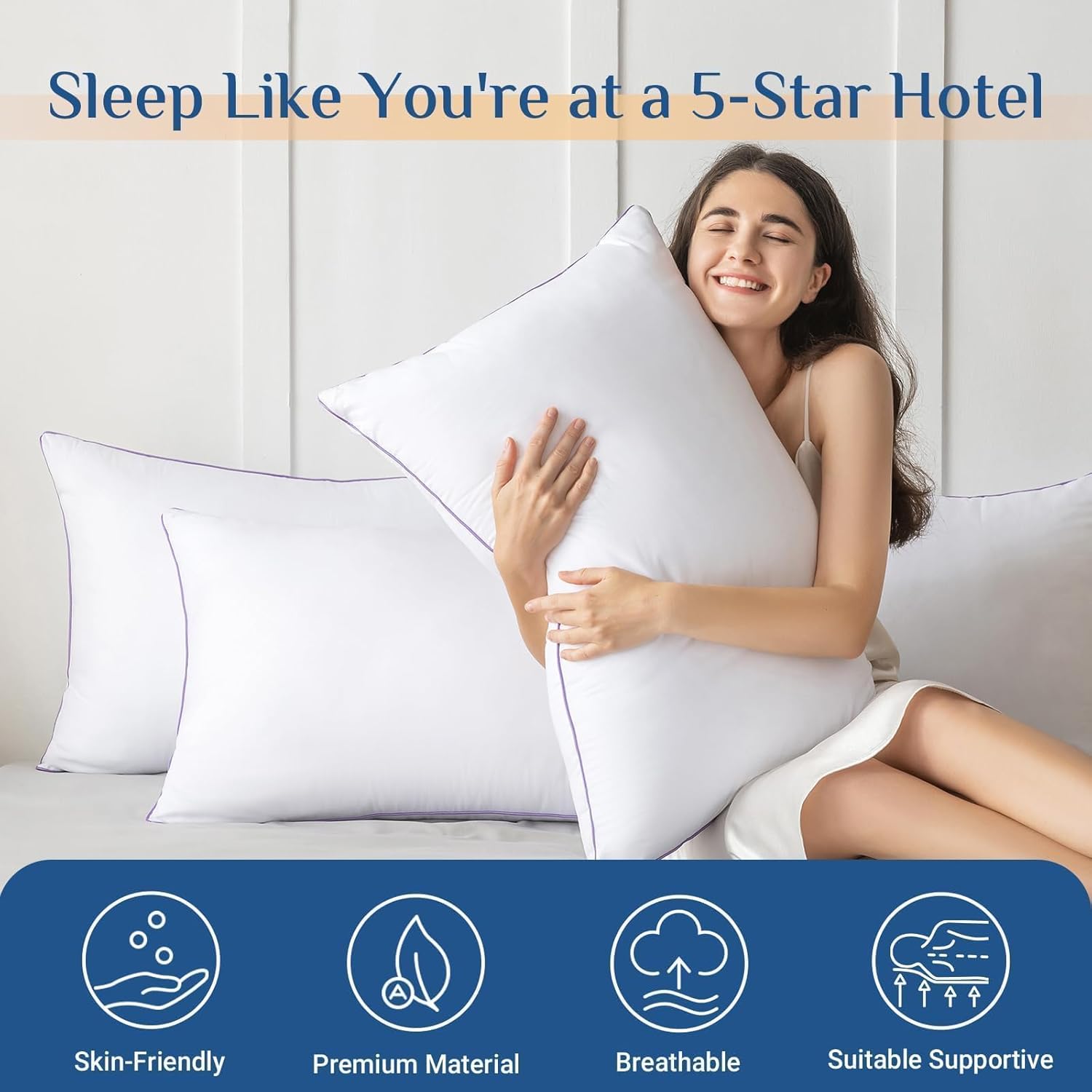 JOLLYVOGUE Pillows Queen Size Set of 2, Medium Supportive Bed Pillows with Super...