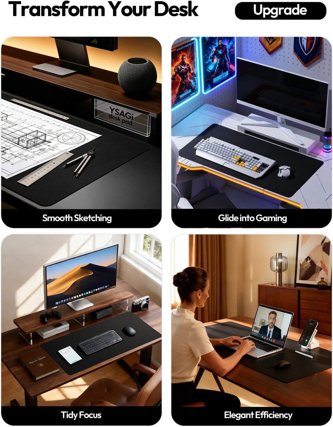 YSAGi Leather Desk Mat, Large Mouse Mat, Non-Slip Desk Pad, Waterproof Leather T...