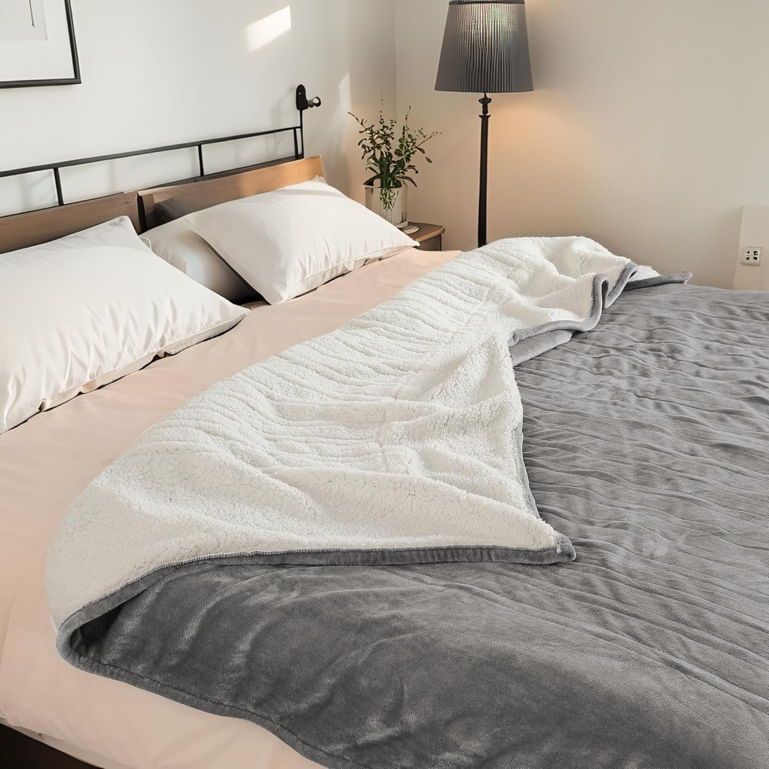 Electric Heated Blanket 72"x84" Full Size - Dual-Sided with Microplush & Sherpa...