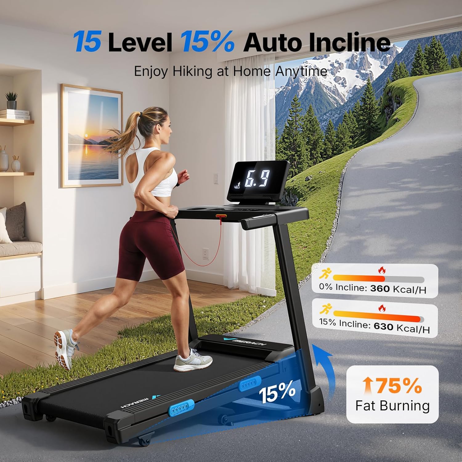 High-Quality MERACH Incline Treadmill, Special Treadmill with 6%-15% Incline, Su...