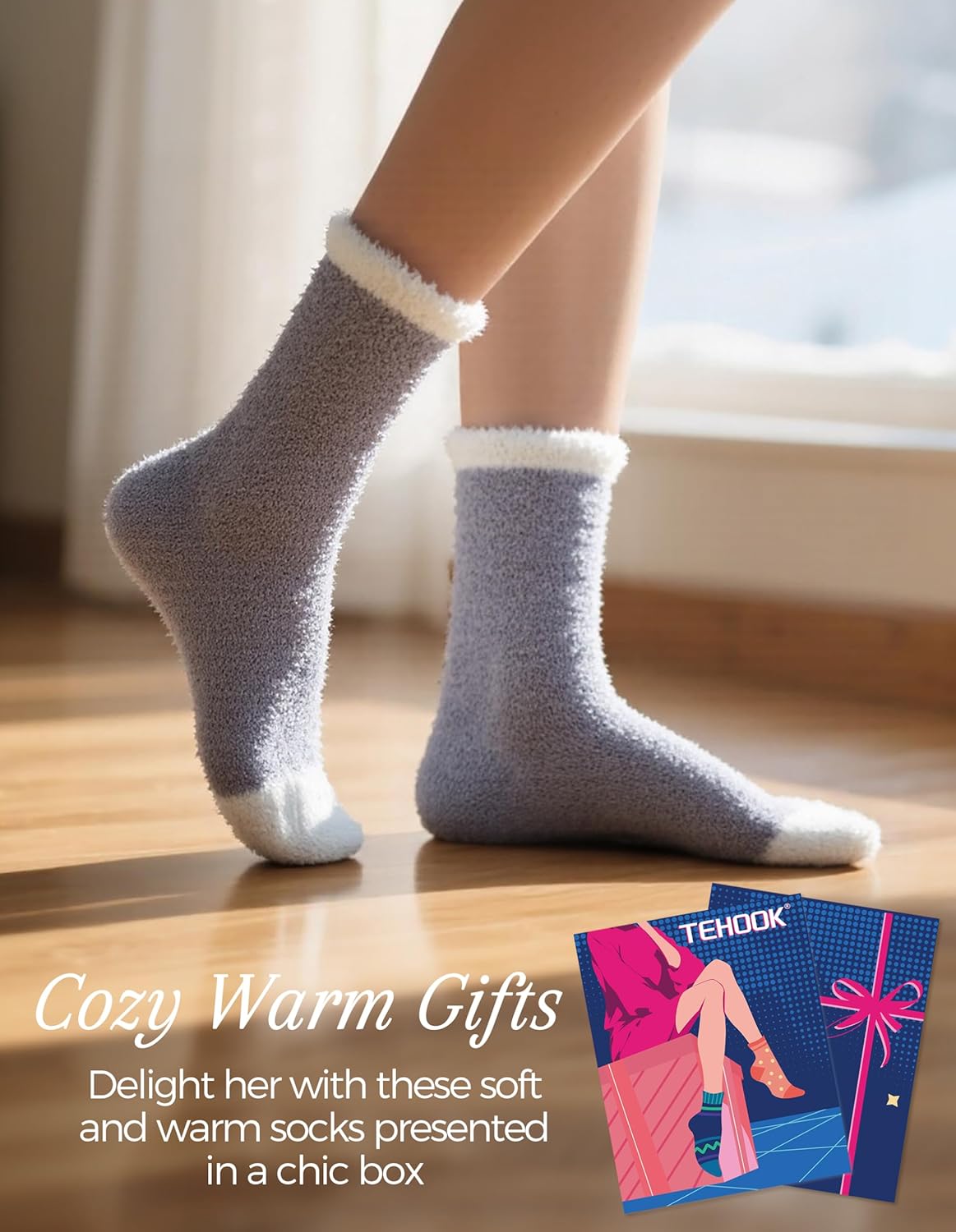 TEHOOK Warm & Cozy Valentines Gifts for Women, Fluffy Fuzzy Plush Sleeping Slipp...