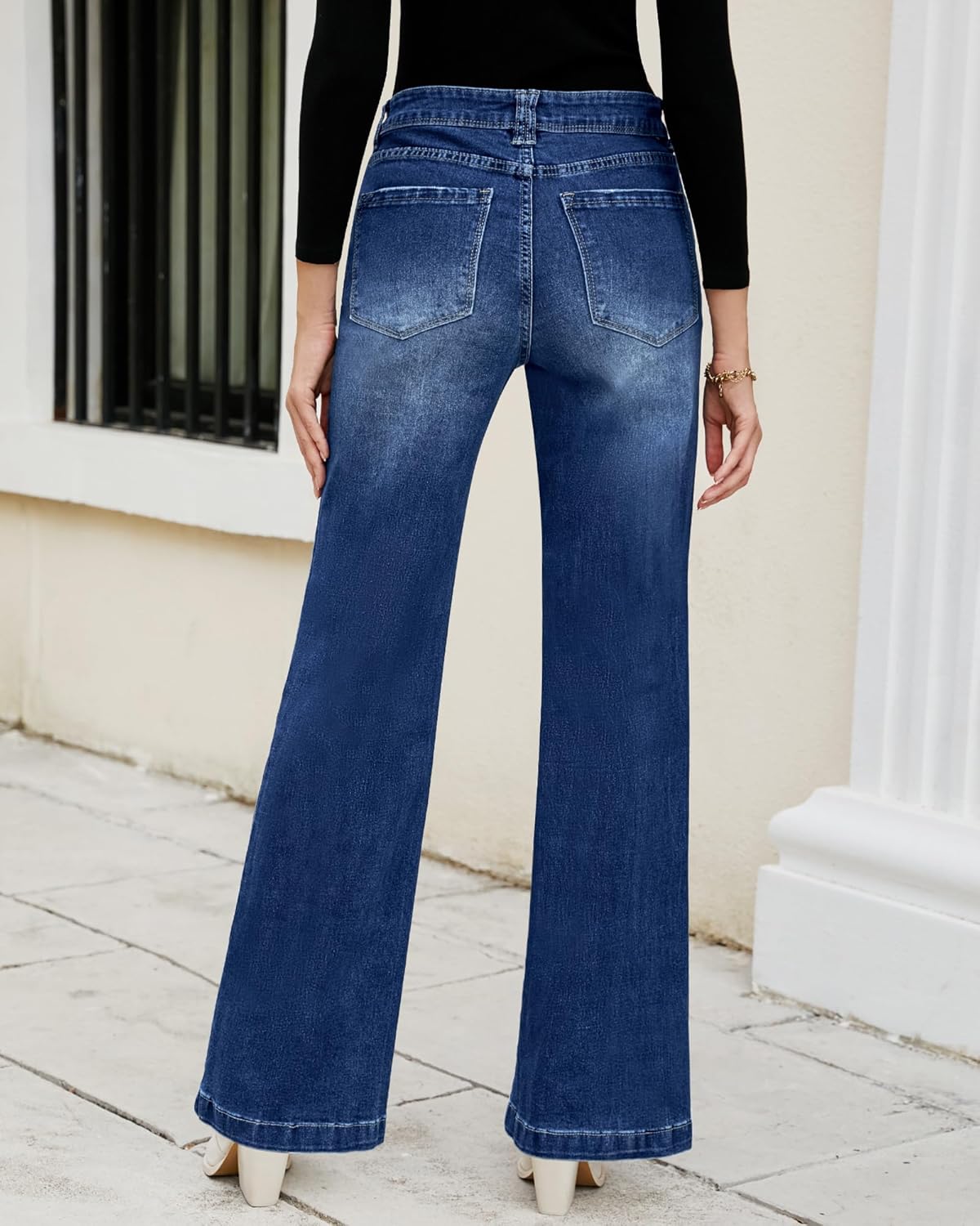Trendy GRAPENT Womens Flare Jeans, Exclusive High Waisted Denim Pants, Fashionab...
