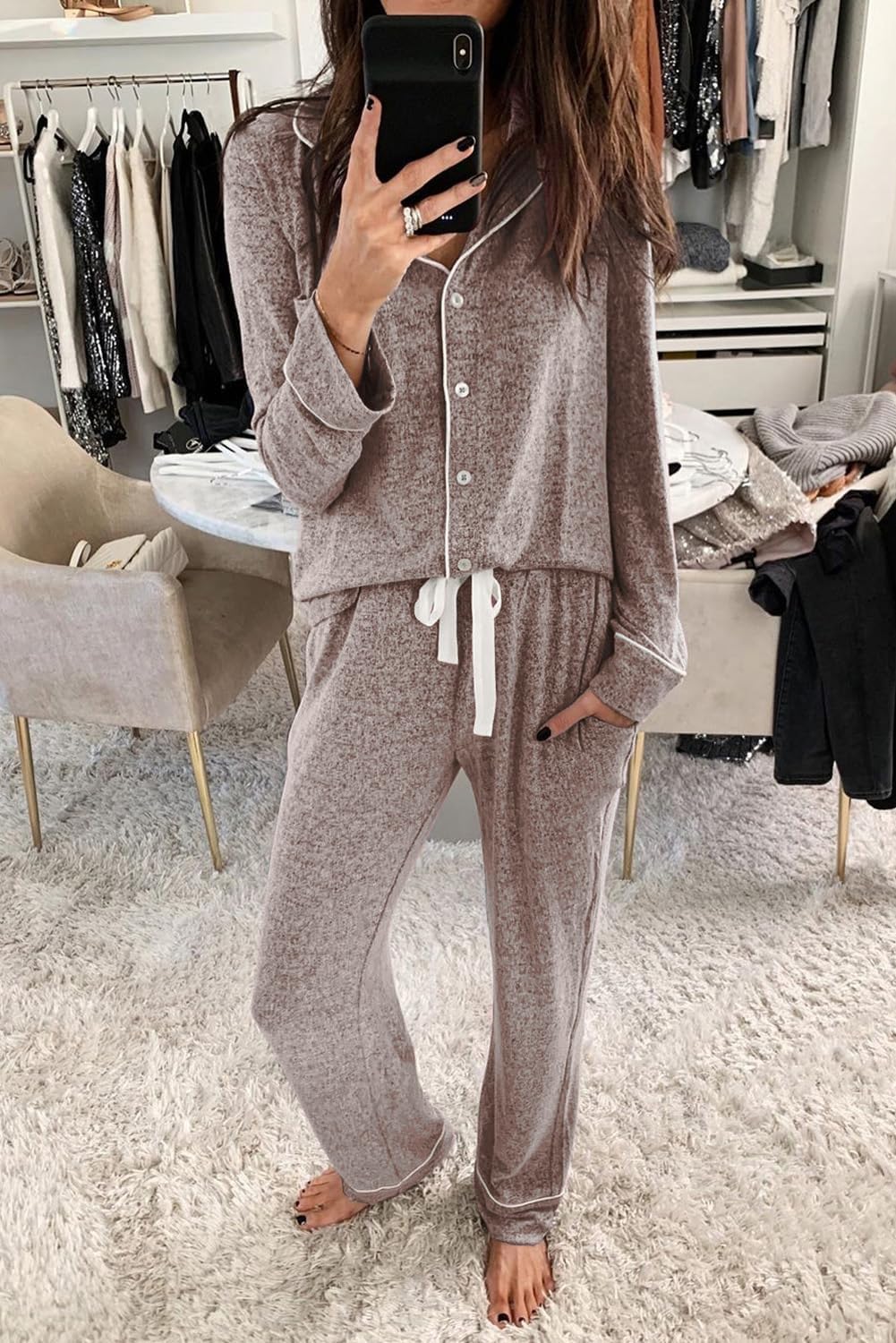 Aamikast Women's Pajama Sets, Special Long Sleeve Button Down Sleepwear, High-Qu...