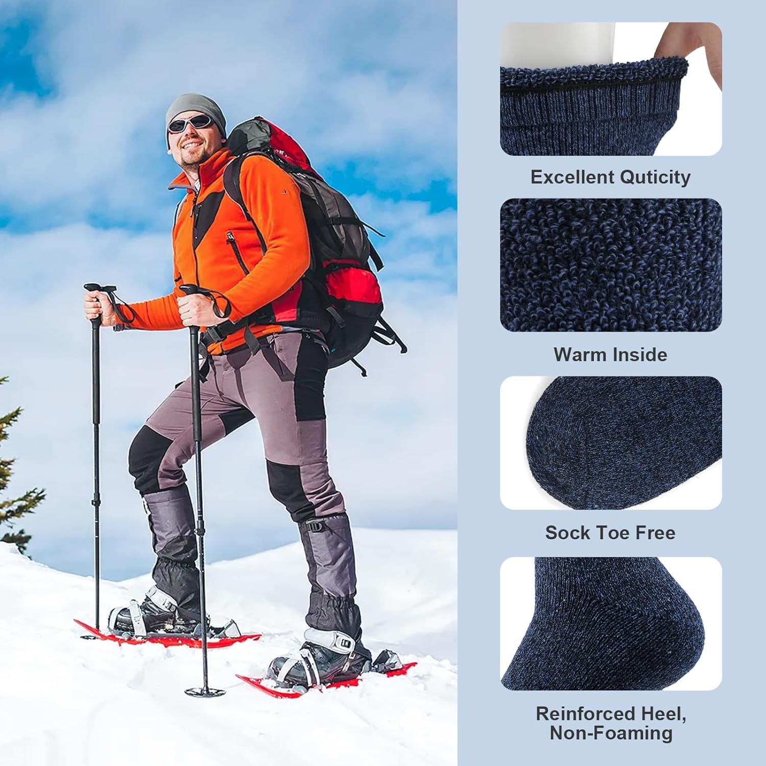 SIHOHAN Merino Wool Socks Mens Thermal Socks 5 Pairs Extra Warm Breathable Hikin...