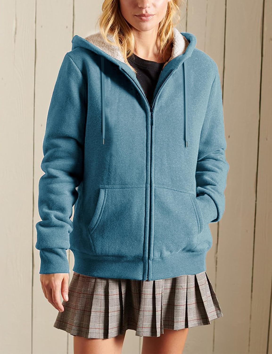 Yeokou Women's Casual Full Zip Up Sherpa Lined Hoodie Sweatshirt Jacket Coat Dus...