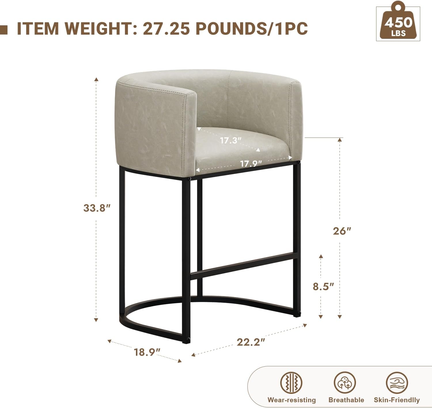 High-Quality Counter Height Bar Stools, Special 26-Inch Modern Barrel Counter St...