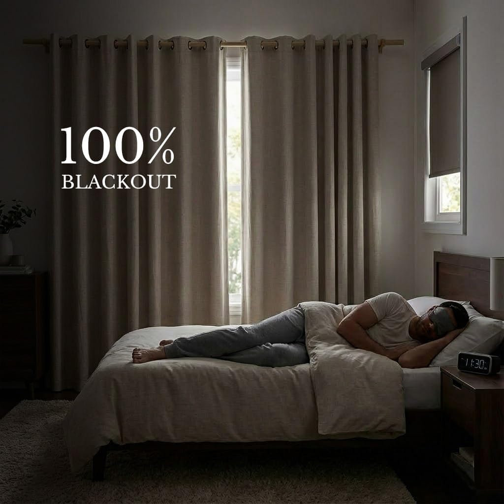 NICETOWN Natural 100% Blackout Linen Curtains 84 inch Long Burg for Living Room,...