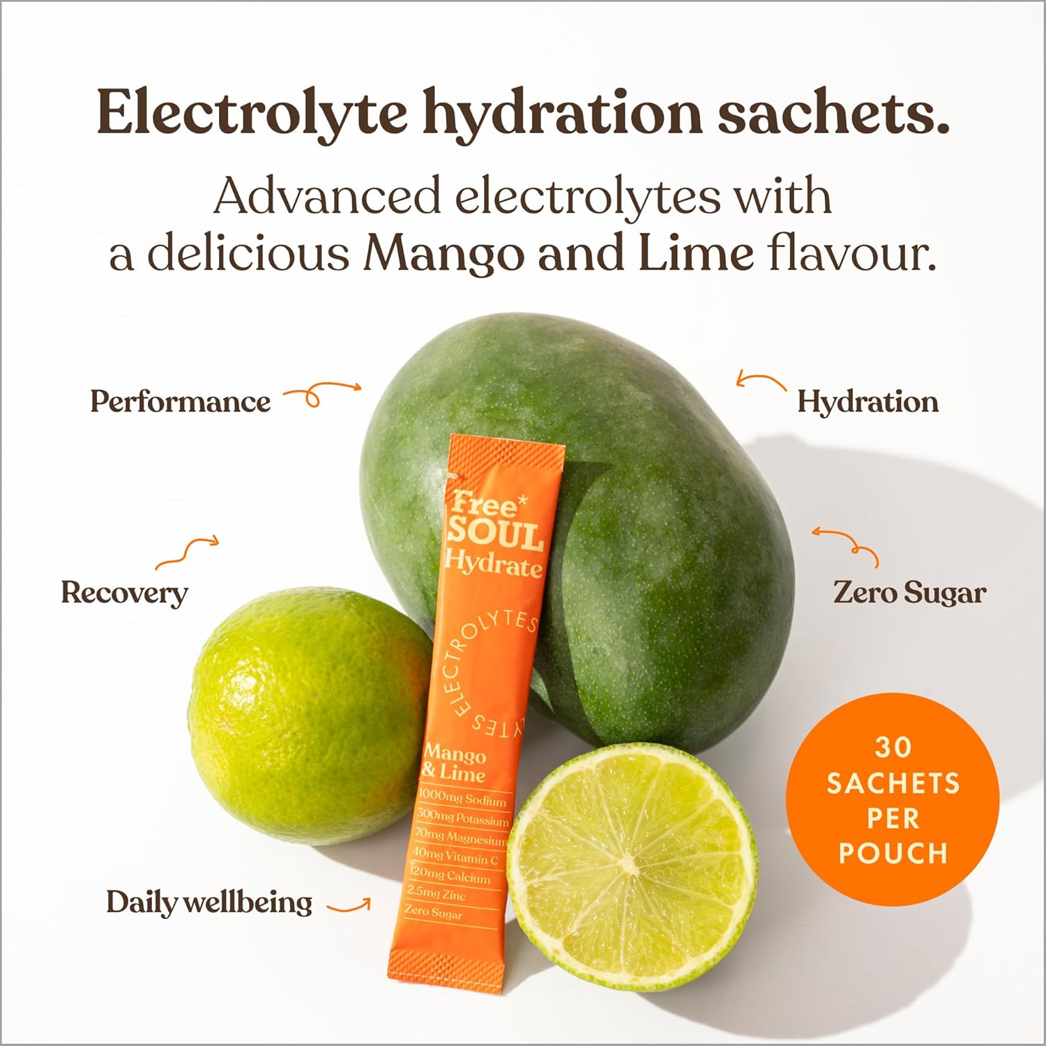 Free Soul Hydrate | Electrolyte Hydration Sachets | Zero Sugar | 30 Sachets | Ad...