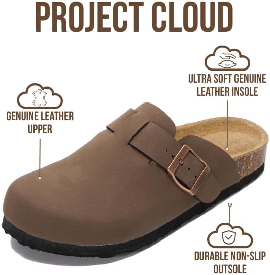 High-Quality Project Cloud Leather Clogs, Genuine Leather Footbed Slippers for W...
