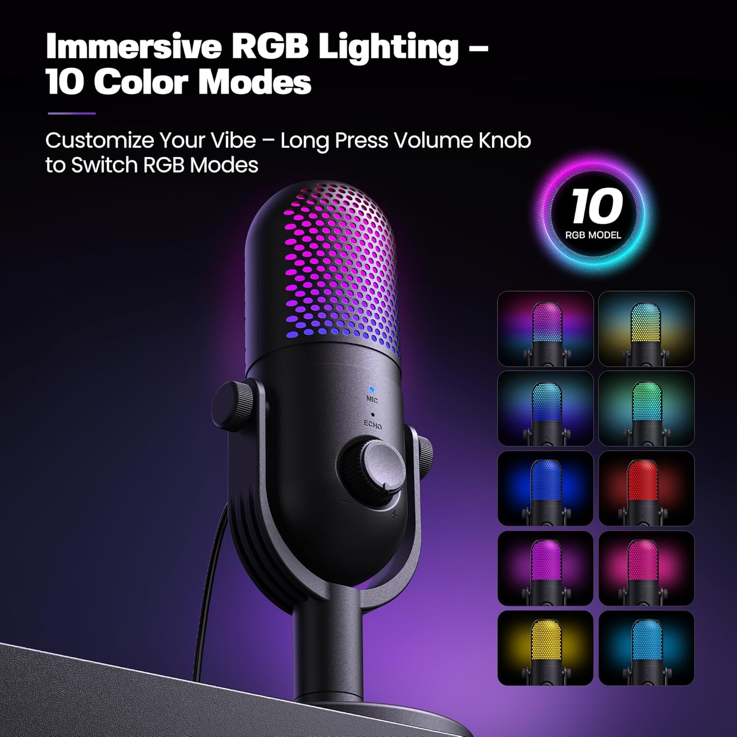 USB Microphone for PC Gaming: Condenser Microphone RGB with Stand Mic - Recordin...